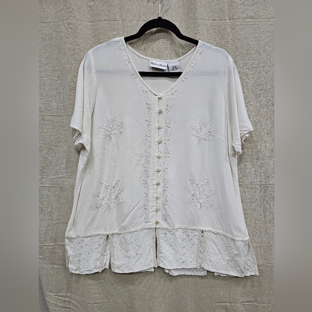 Club Z Collection Vintage Women's White Embroidered Sequin Blouse Size 18/20